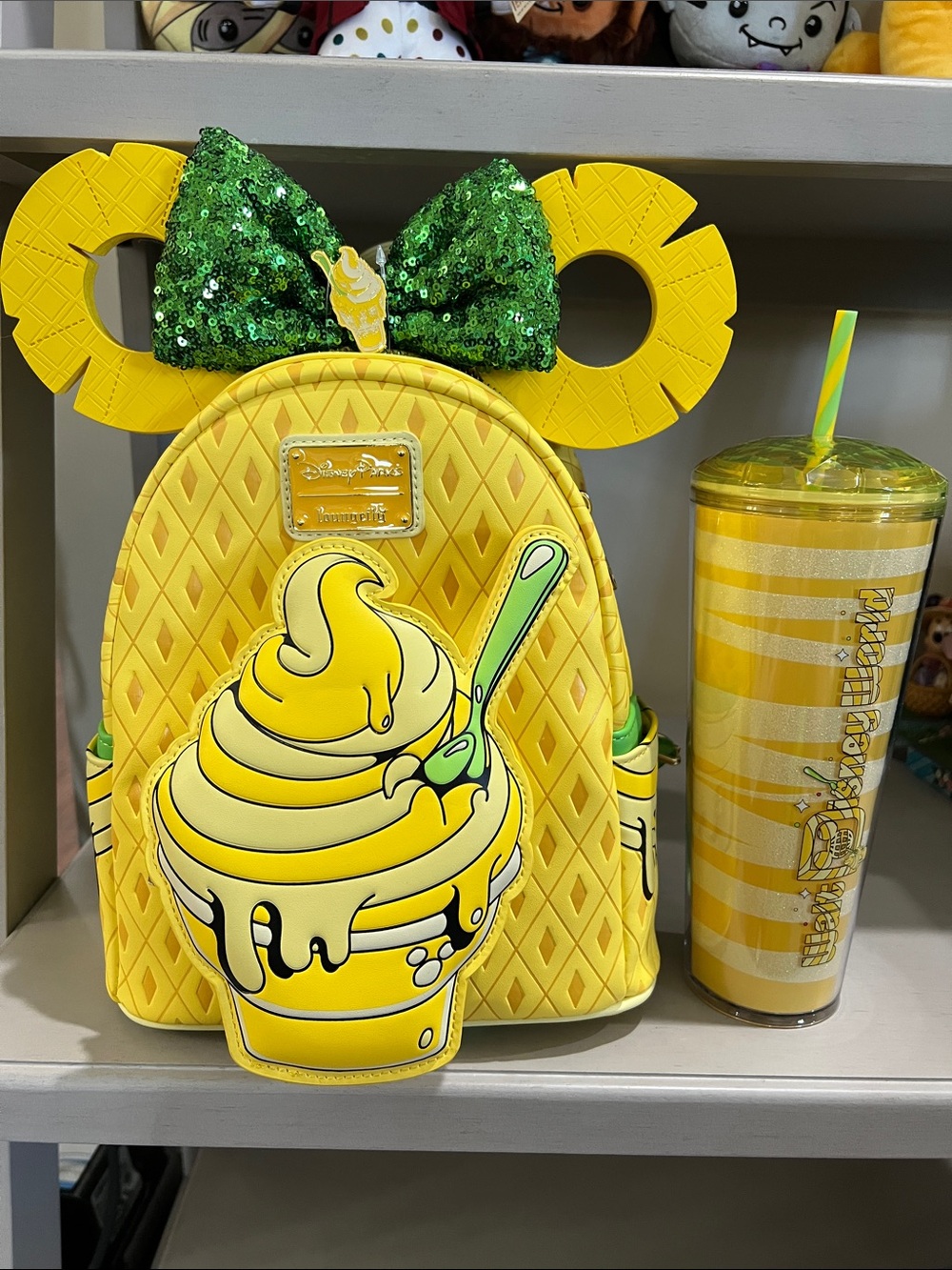 Disney Parks Yellow Dole Whip Mini Backpack with ears and Starbucks cup